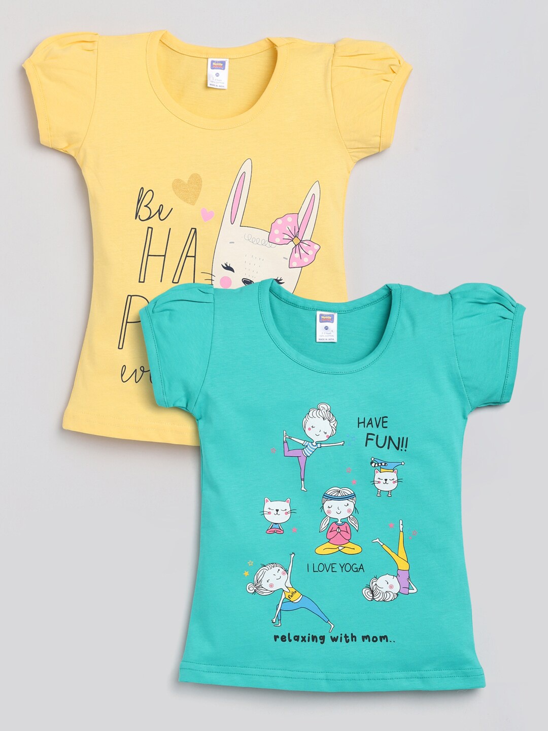 

Nottie Planet Girls Pack Of 2 Yellow & Green Printed T-shirt