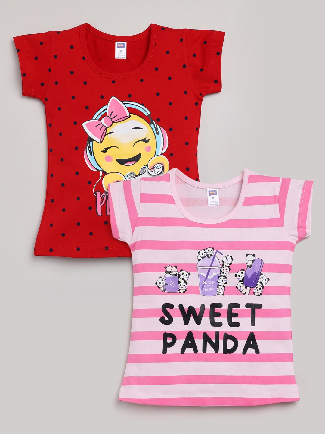 

Nottie Planet Girls Red & Pink Set Of 2 Printed Cotton T-shirt