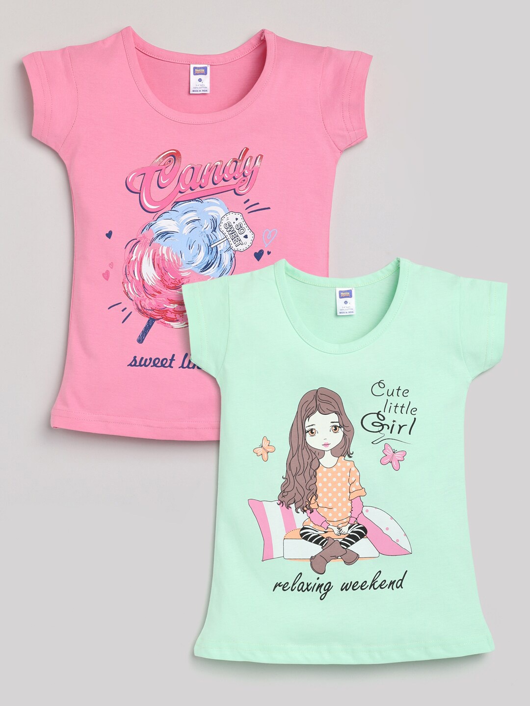 

Nottie Planet Girls Pack of 2 Printed Pure Cotton T-shirts, Pink
