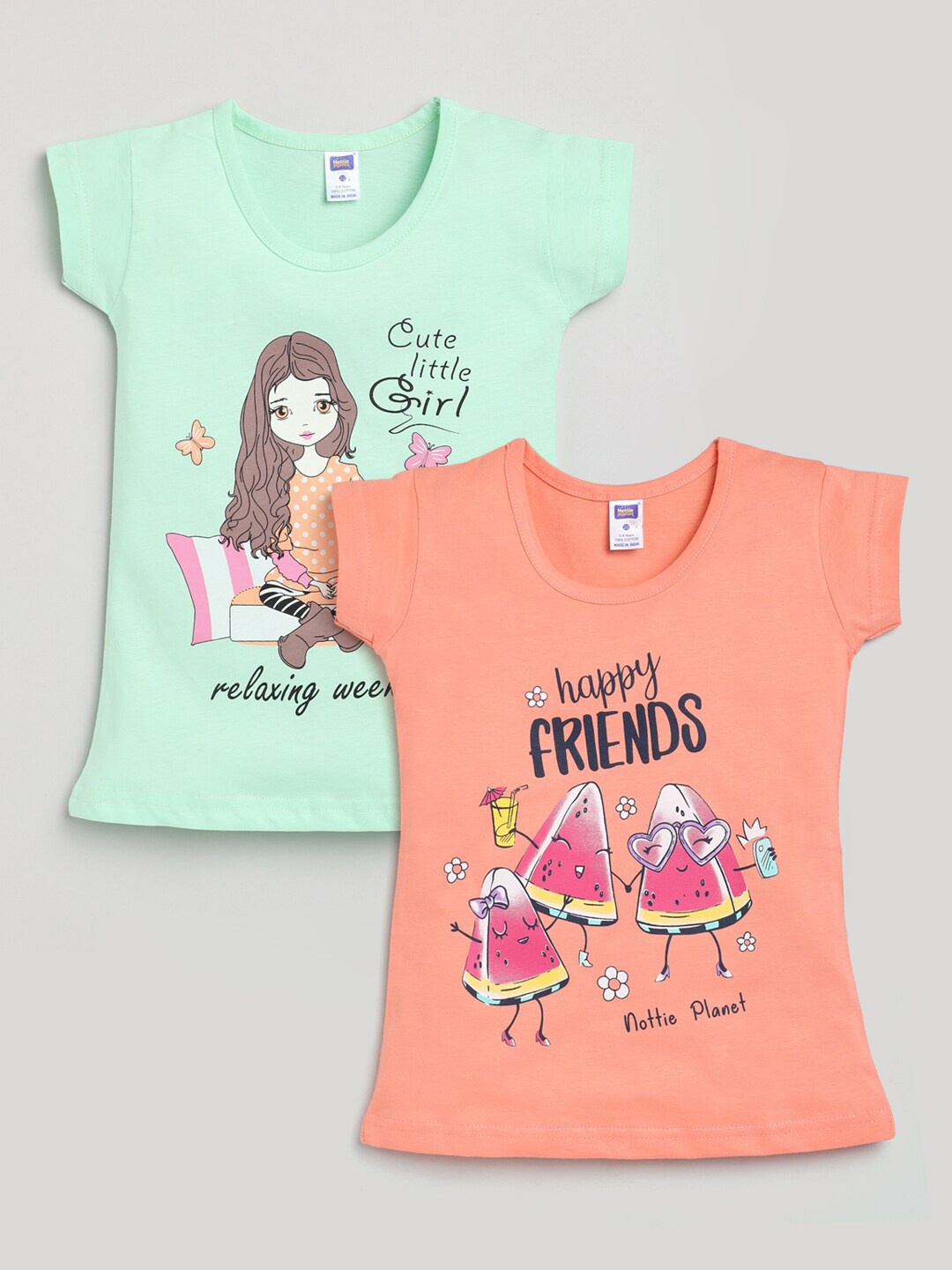 

Nottie Planet Girls Pack Of 2 Pure Cotton T-shirts, Green