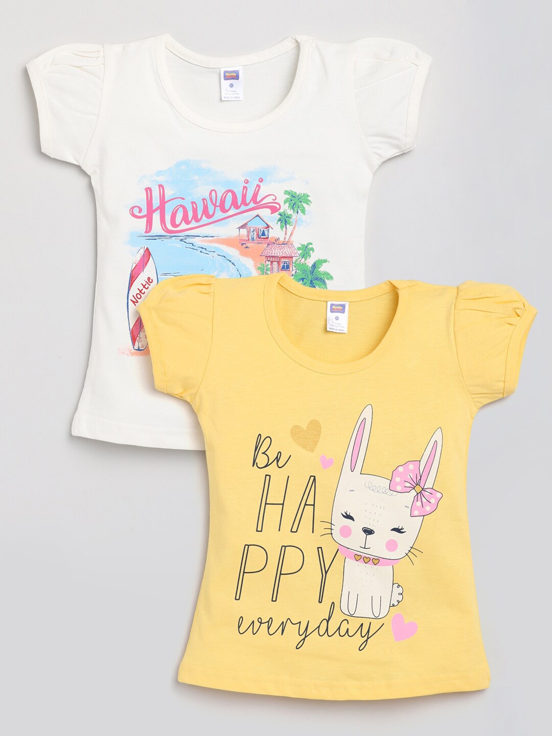 

Nottie Planet Girls Pack Of 2 White & Yellow Printed T-shirt