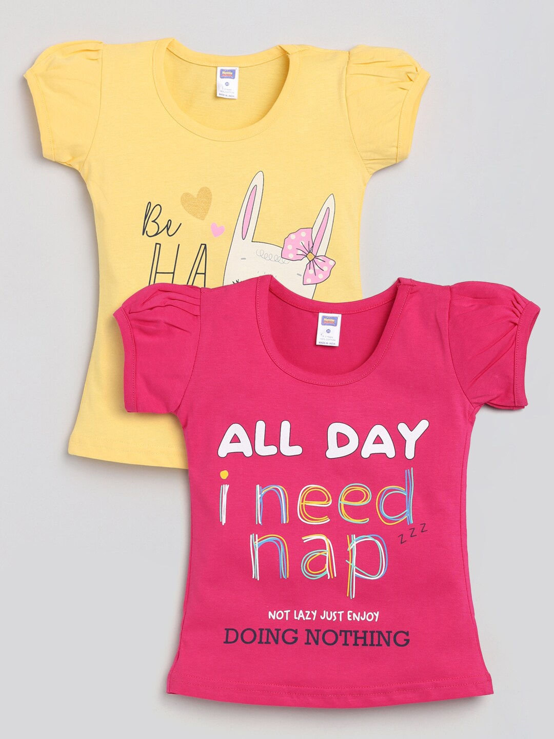 

Nottie Planet Girls Multicoloured Set of 2 Graphic Printed Cotton T-shirt, Multi