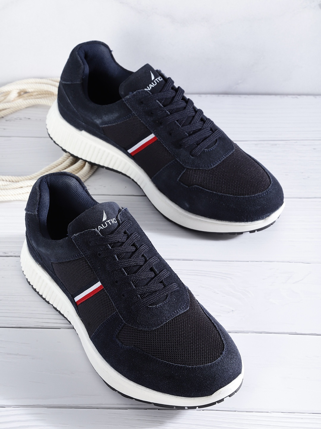 

Nautica Men Navy Blue Woven Design Sneakers