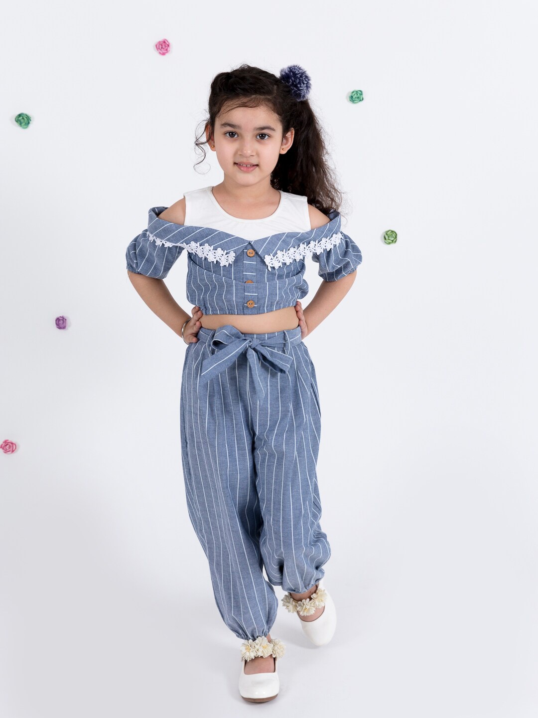 

pspeaches Girls Grey Striped Top & Trousers