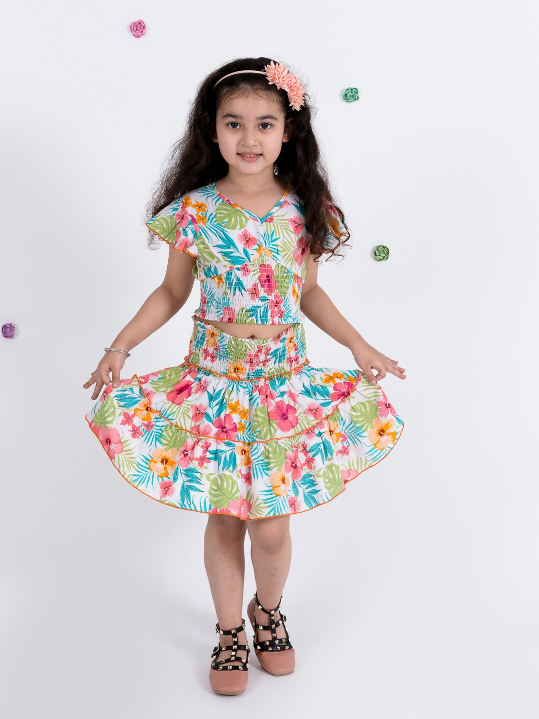 

pspeaches Girls Multicoloured Top with Skirt, Multi