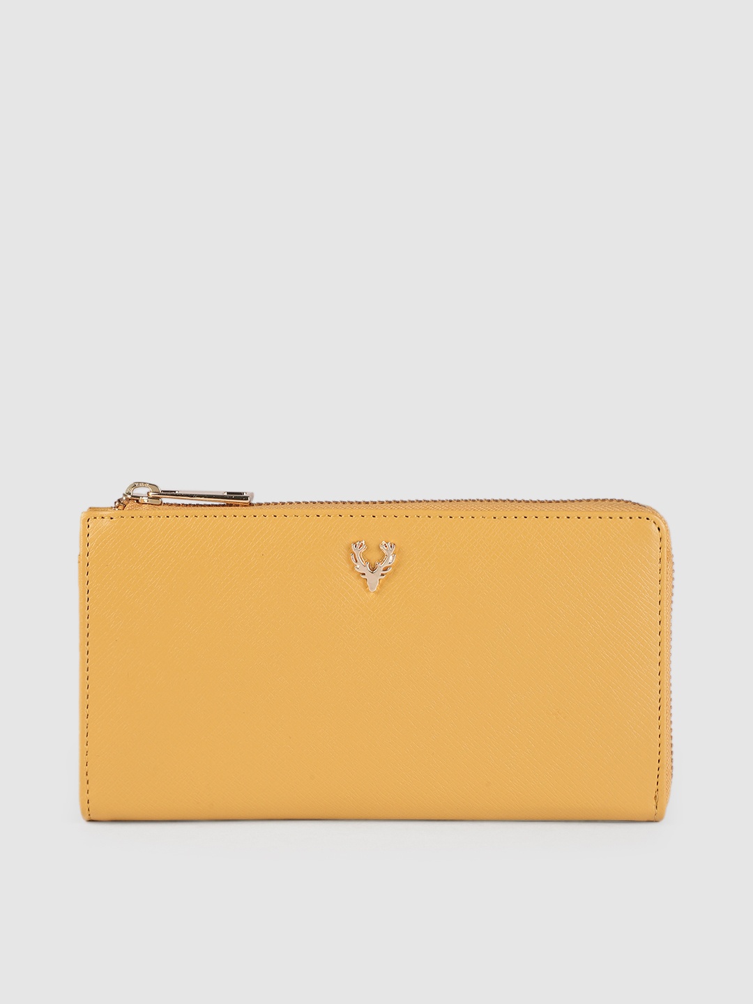 

Allen Solly Women Mustard Yellow Textured Zip Around Wallet