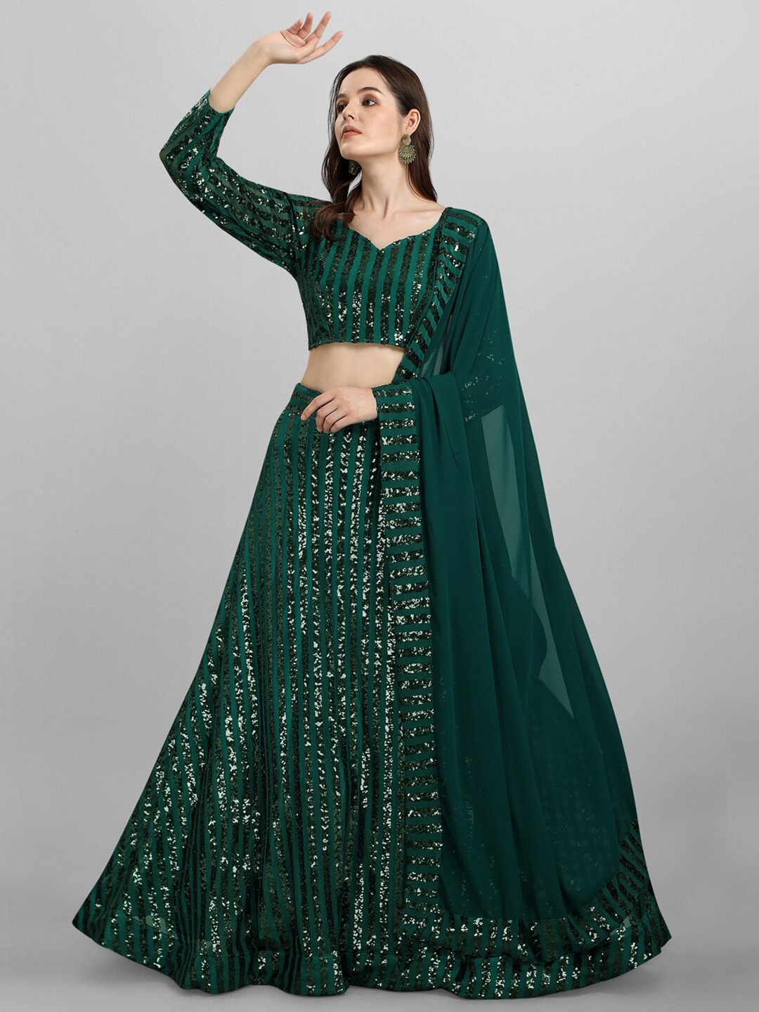 

JATRIQQ Green Embellished Sequinned Semi-Stitched Lehenga & Unstitched Blouse With Dupatta