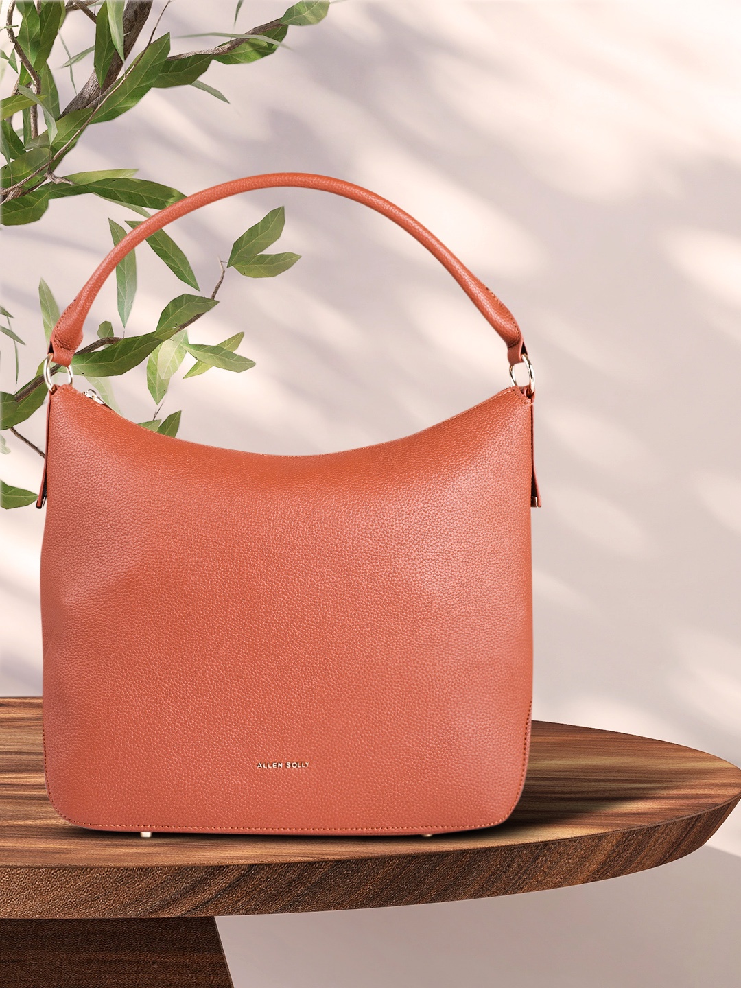 

Allen Solly Brown Solid Structured Handheld Bag