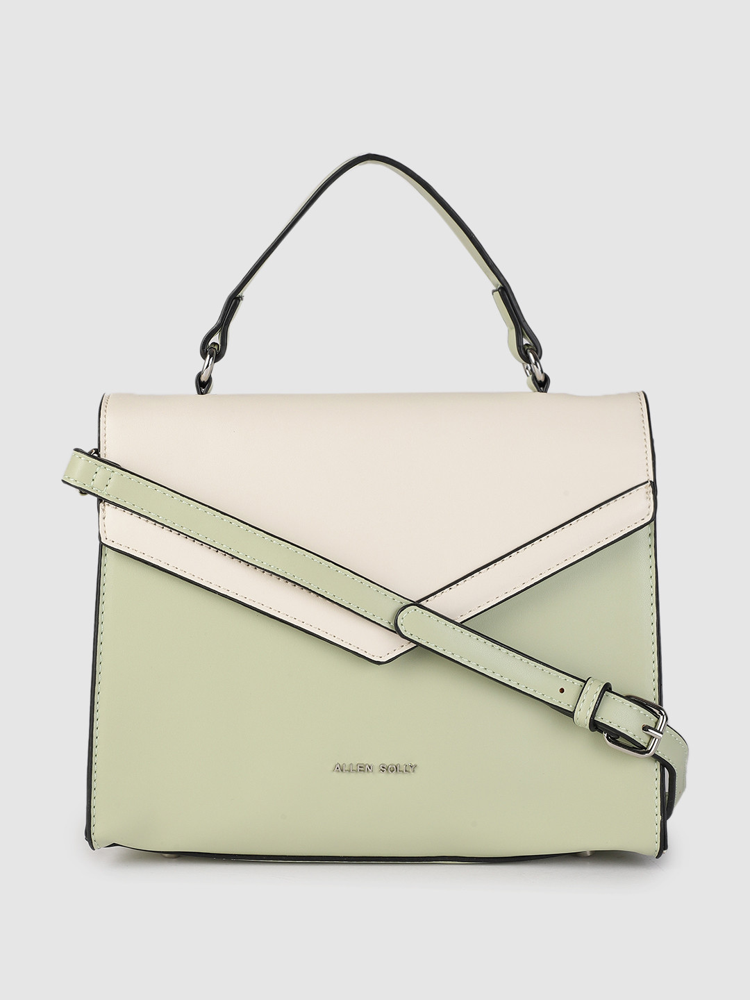 

Allen Solly Green & Off-White Solid Satchel