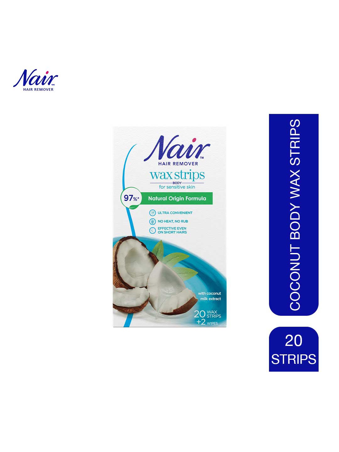 

Nair Coconut Cold Body Wax with Post-Waxing Wipes - 20 Strips, White