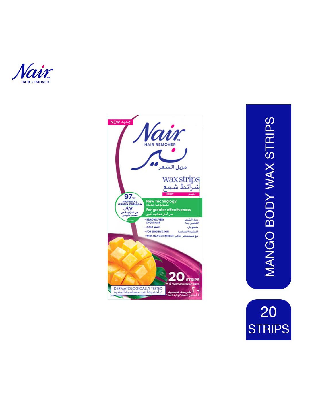 

Nair Mango Cold Body Wax with Post-Waxing Wipes - 20 Strips, White