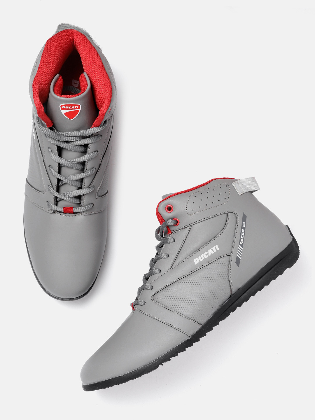 

Ducati Men Grey Solid Mid-Top Perforated Brand Logo Print Sneakers