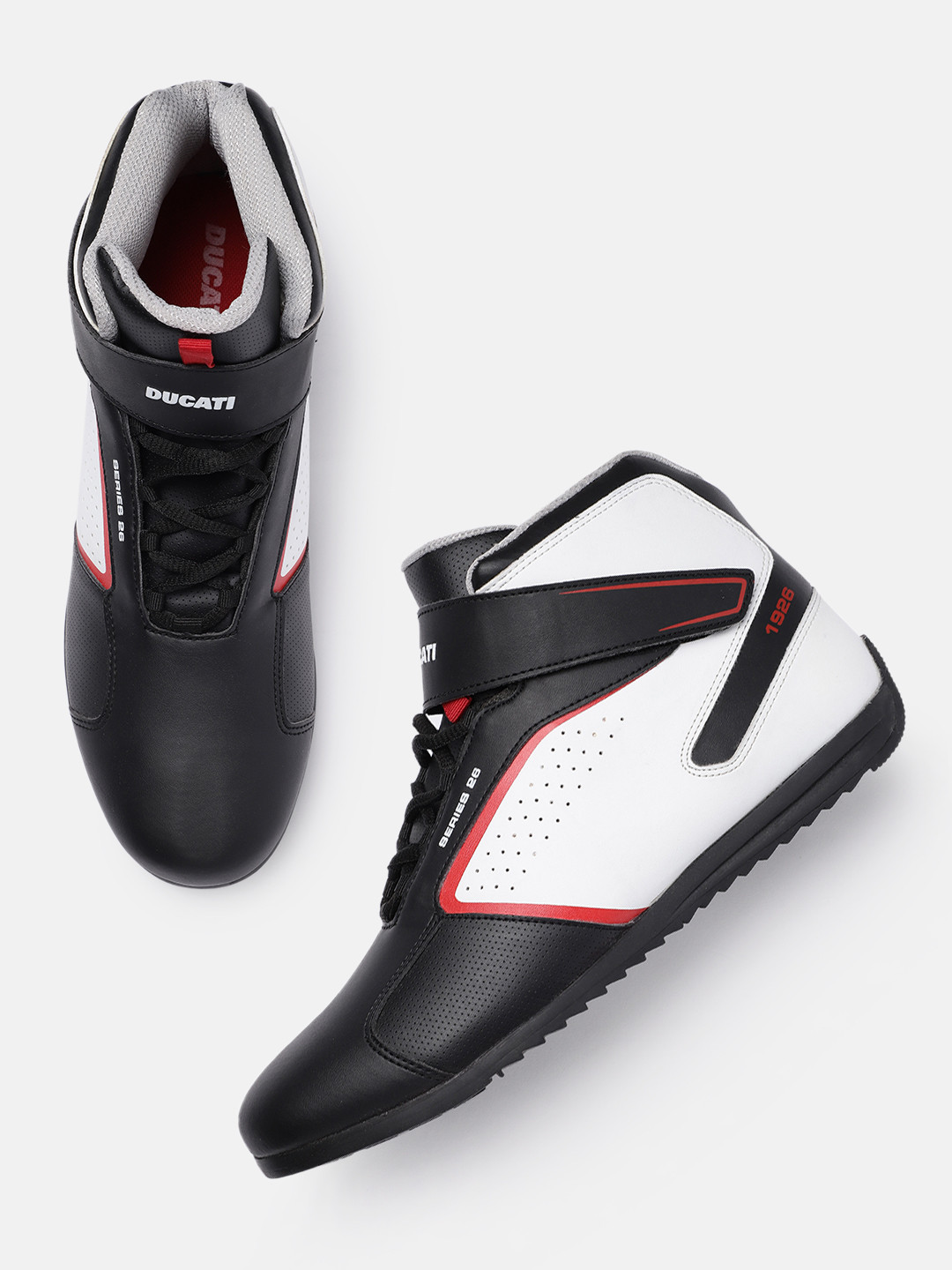 

Ducati Men Black & White Colourblocked Mid-Top Perforated Sneakers