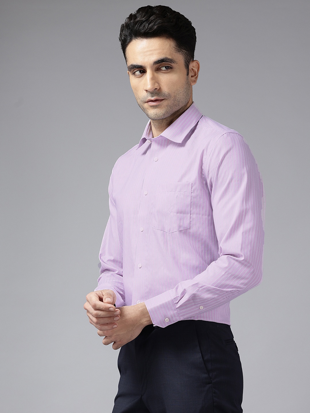 

Blackberrys Striped Pure Cotton Slim Fit Shirt, Pink