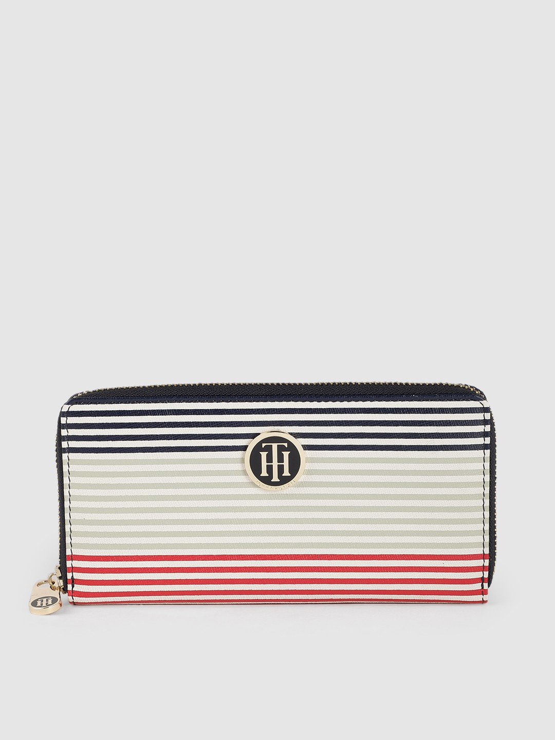 

Tommy Hilfiger Women White & Blue Striped Leather Zip Around Wallet