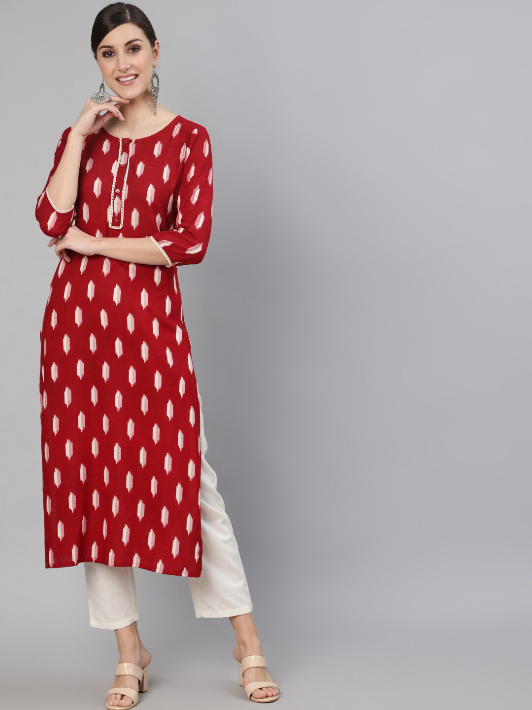 

Nayo Women Maroon Geometric Printed Kurta