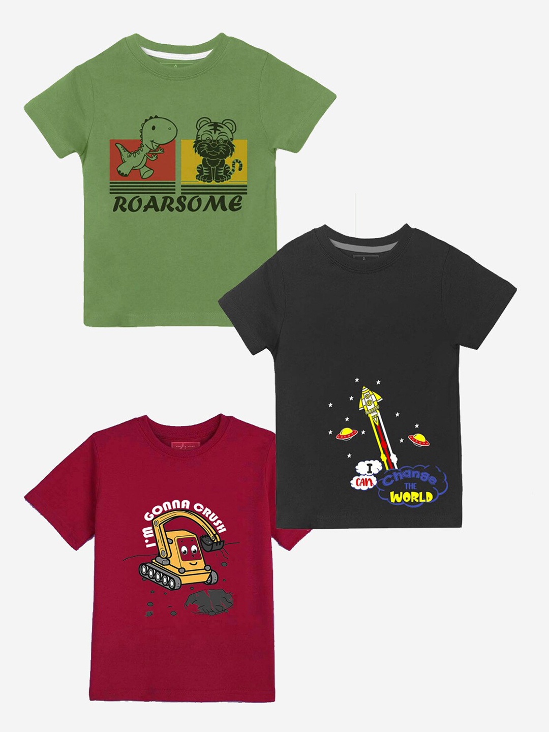 

Naughty Ninos Boys Pack Of 3 Printed Cotton T-shirt, Green