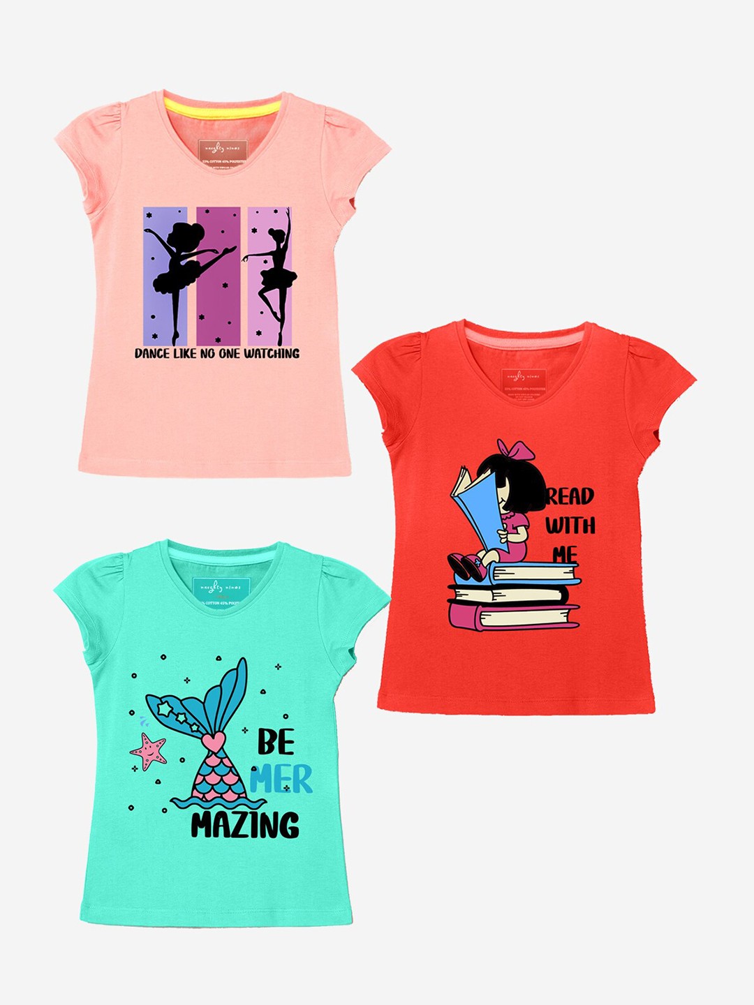 

Naughty Ninos Girls Multicoloured Set Of 3 Printed T-shirt, Multi