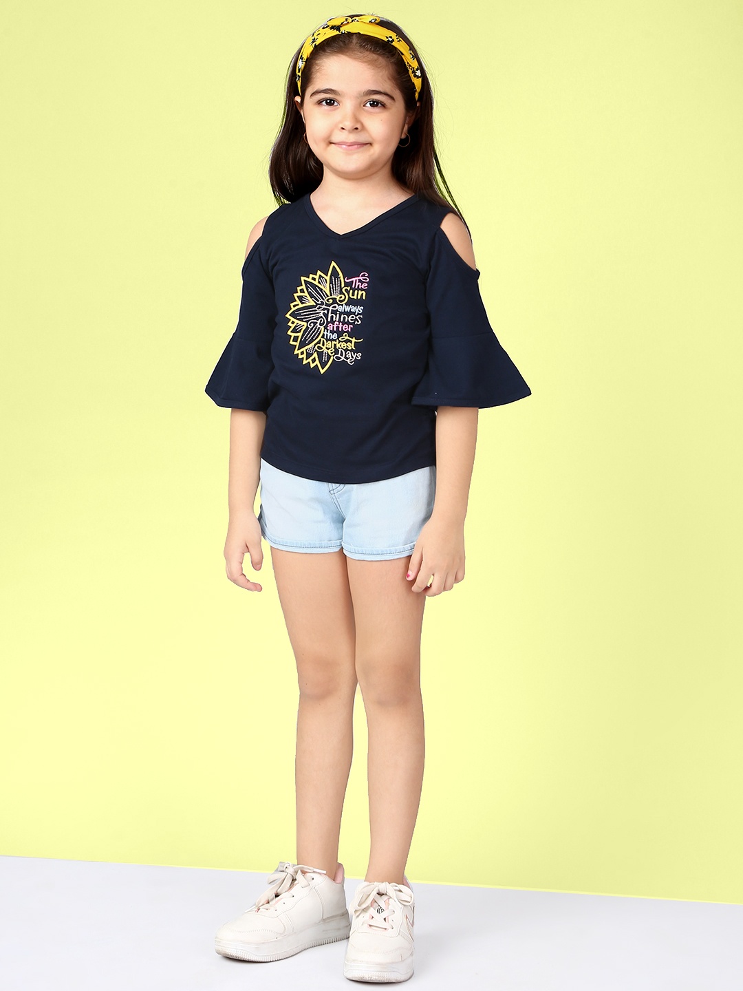 

Naughty Ninos Girls Navy Blue Printed Cotton Top with Shorts