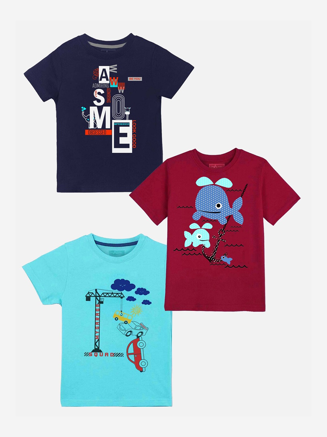 

Naughty Ninos Boys Pack of 3 Printed T-shirts, Turquoise blue