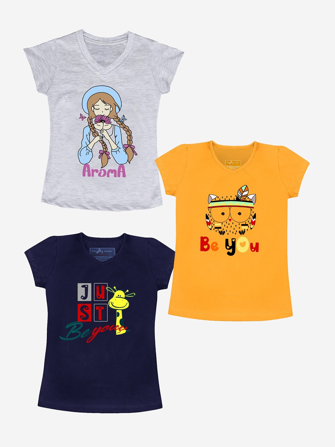 

Naughty Ninos Girls Multicoloured & Yellow 3 Printed T-shirt, Multi