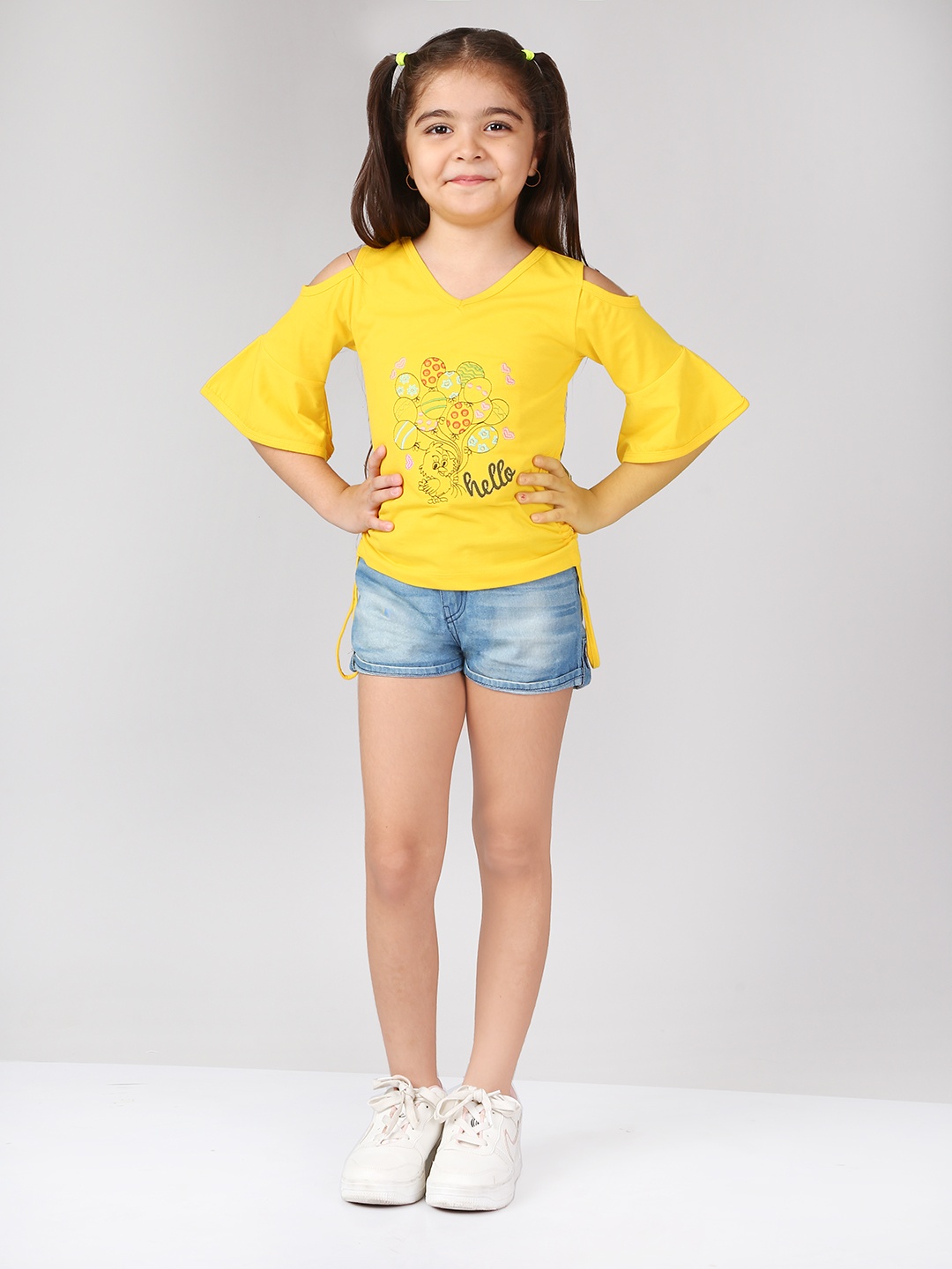 

Naughty Ninos Girls Mustard Printed Pure Cotton Co-Ords