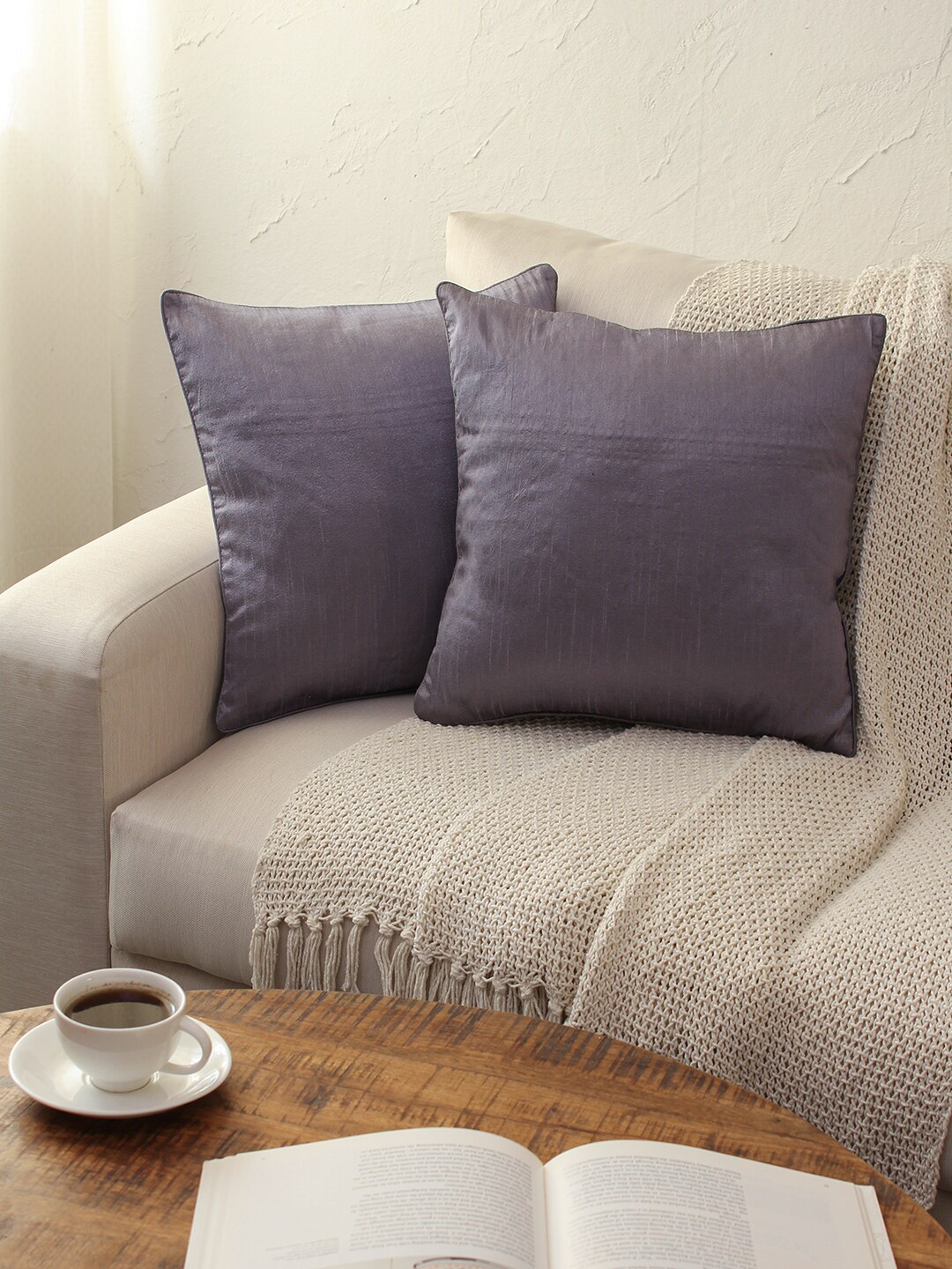 

House This Set of 2 Grey Solid Square Cushion Covers