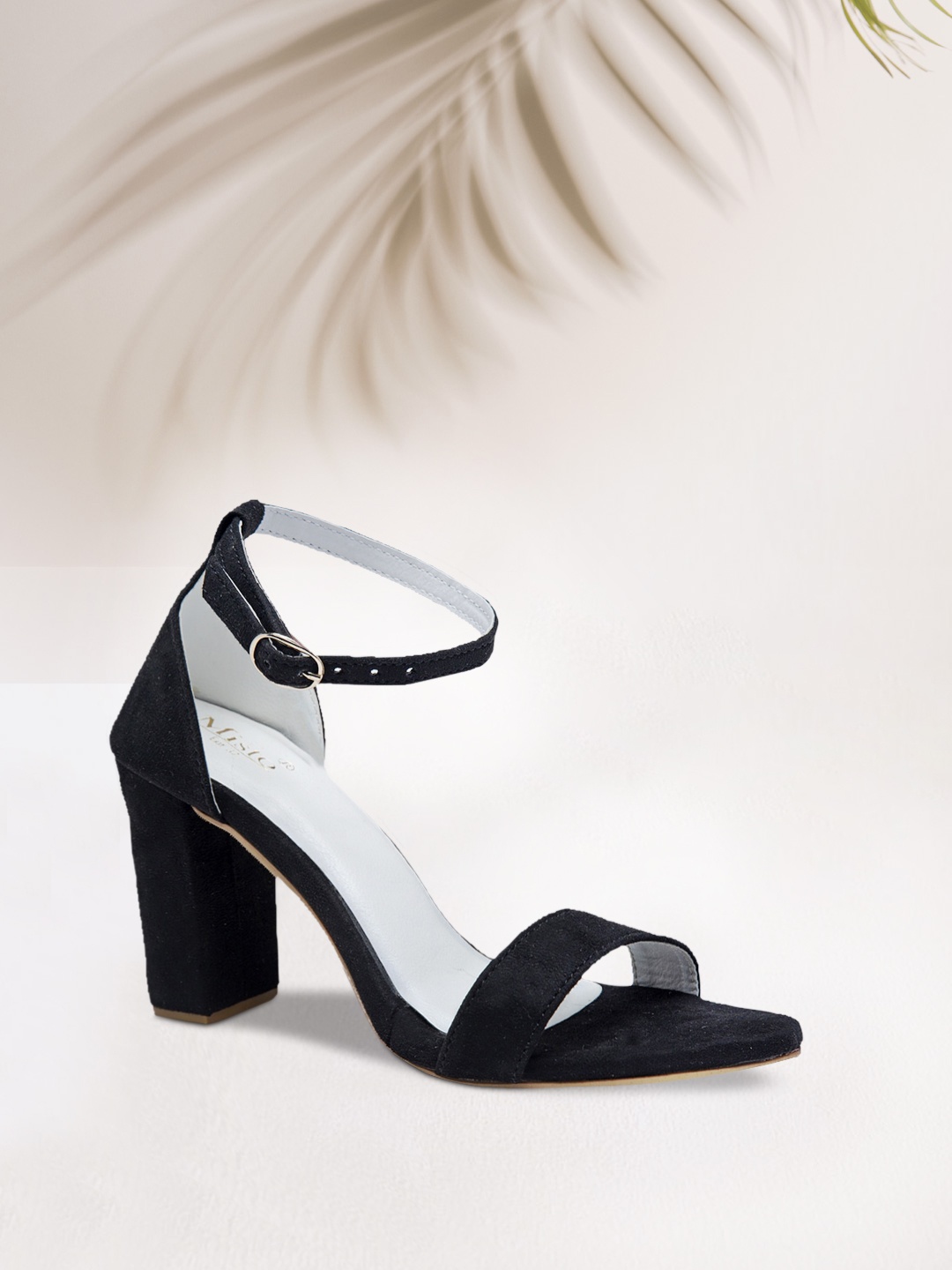 

Misto Black PU Block Sandals with Buckles