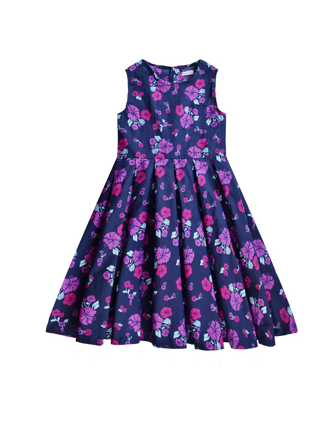 

milou Navy Blue & Pink Floral Pure Cotton Dress