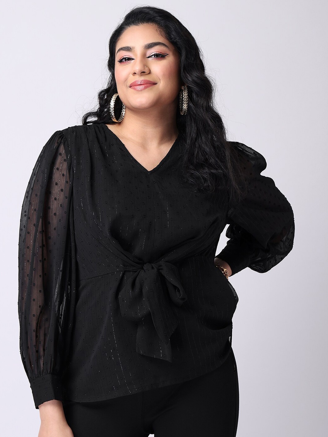 

FabAlley Curve Plus Size Women Black Cinched Waist Top