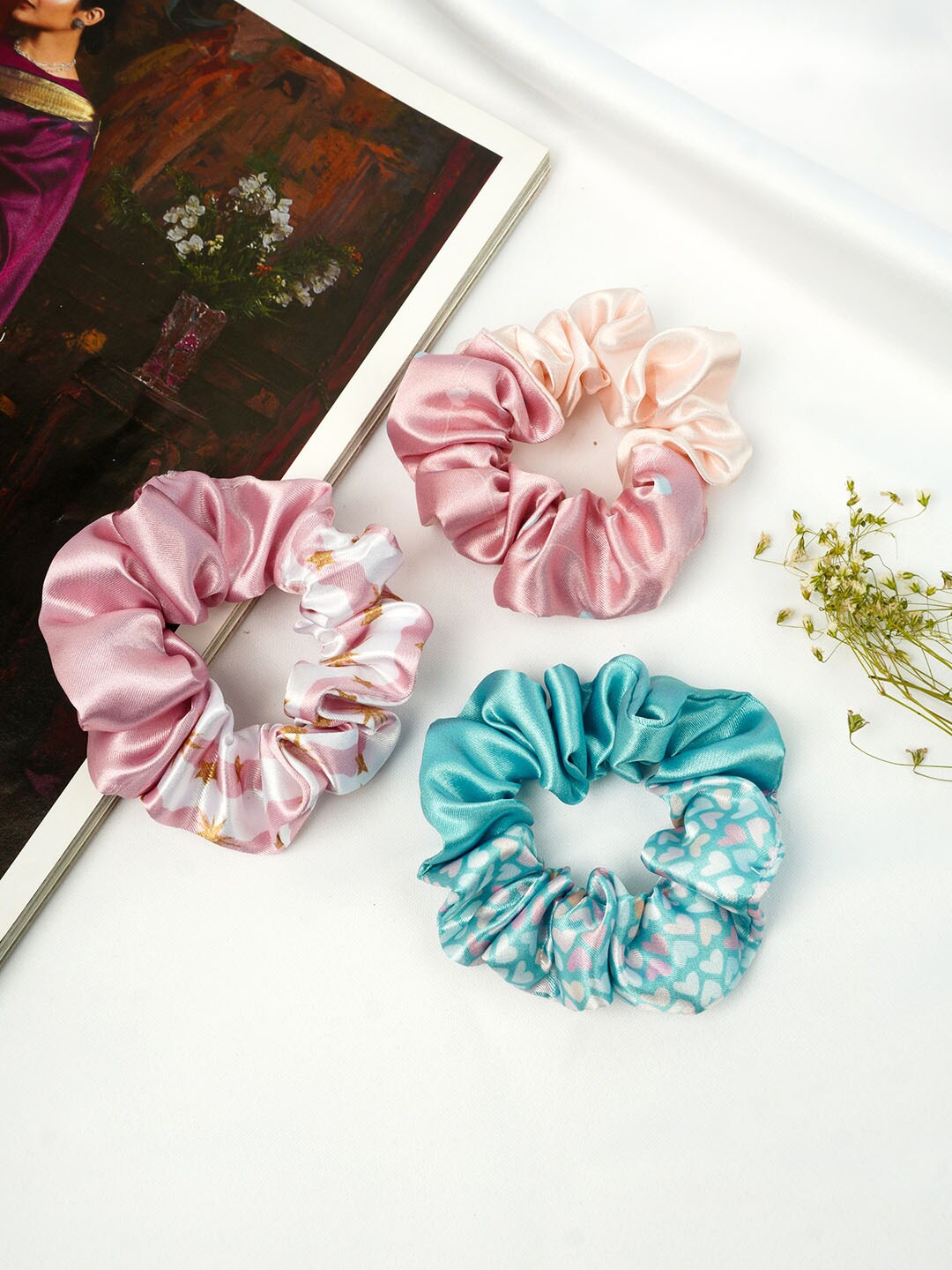 

Ferosh Women Set of 3 Satin Ponytail Holder, Blue