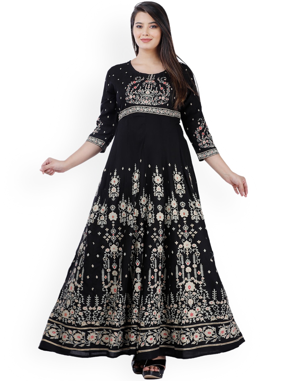 

KALINI Women Black Floral Printed Anarkali Kurta