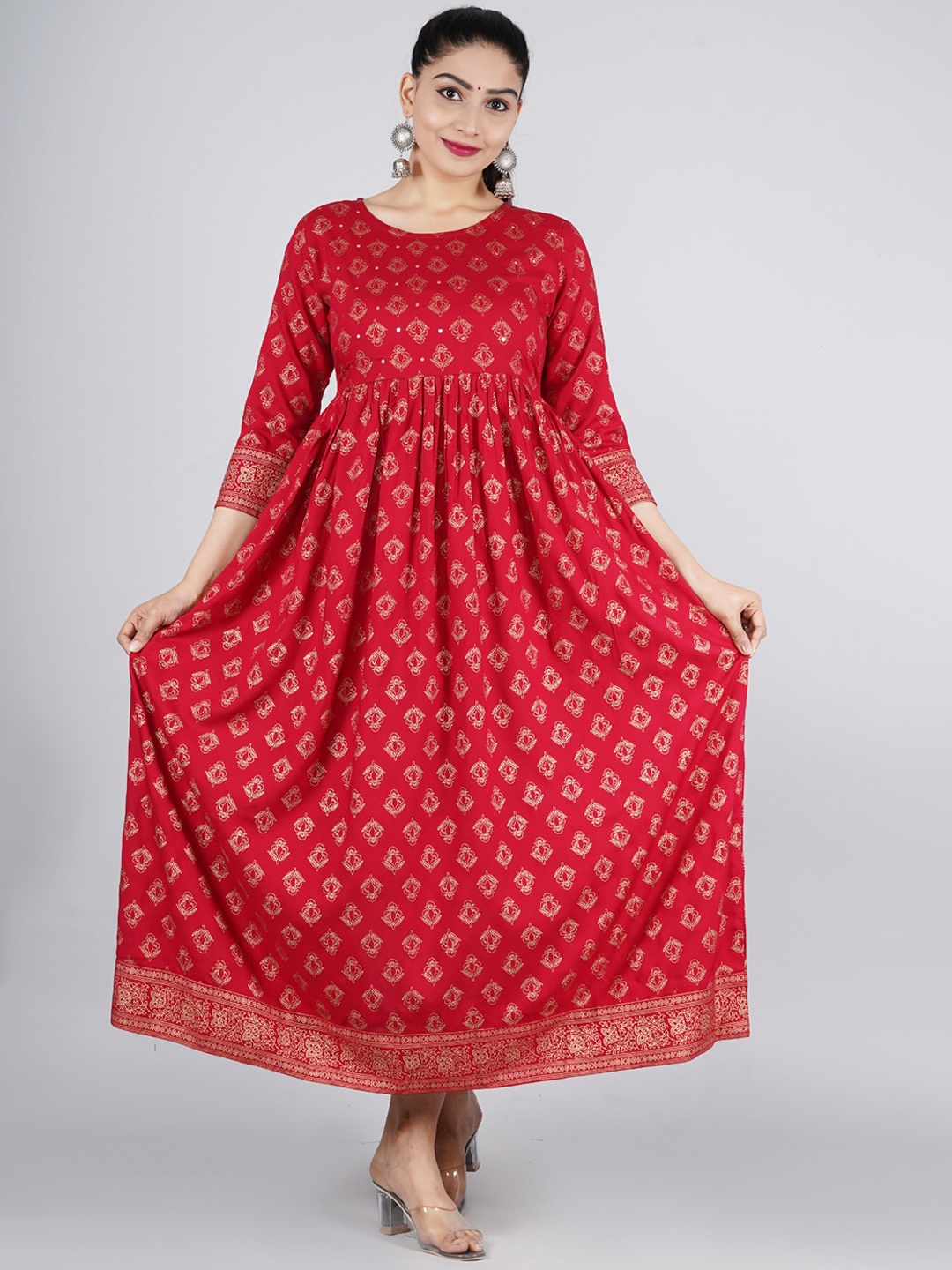 

KALINI Women Maroon Ethnic Motifs Printed Anarkali Kurta