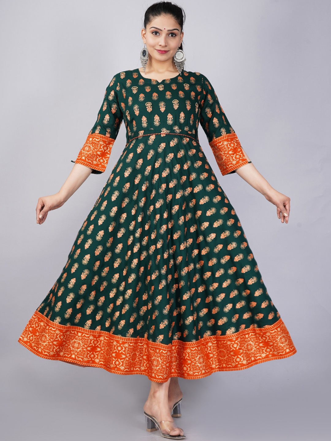 

KALINI Women Green Floral Printed Anarkali Kurta