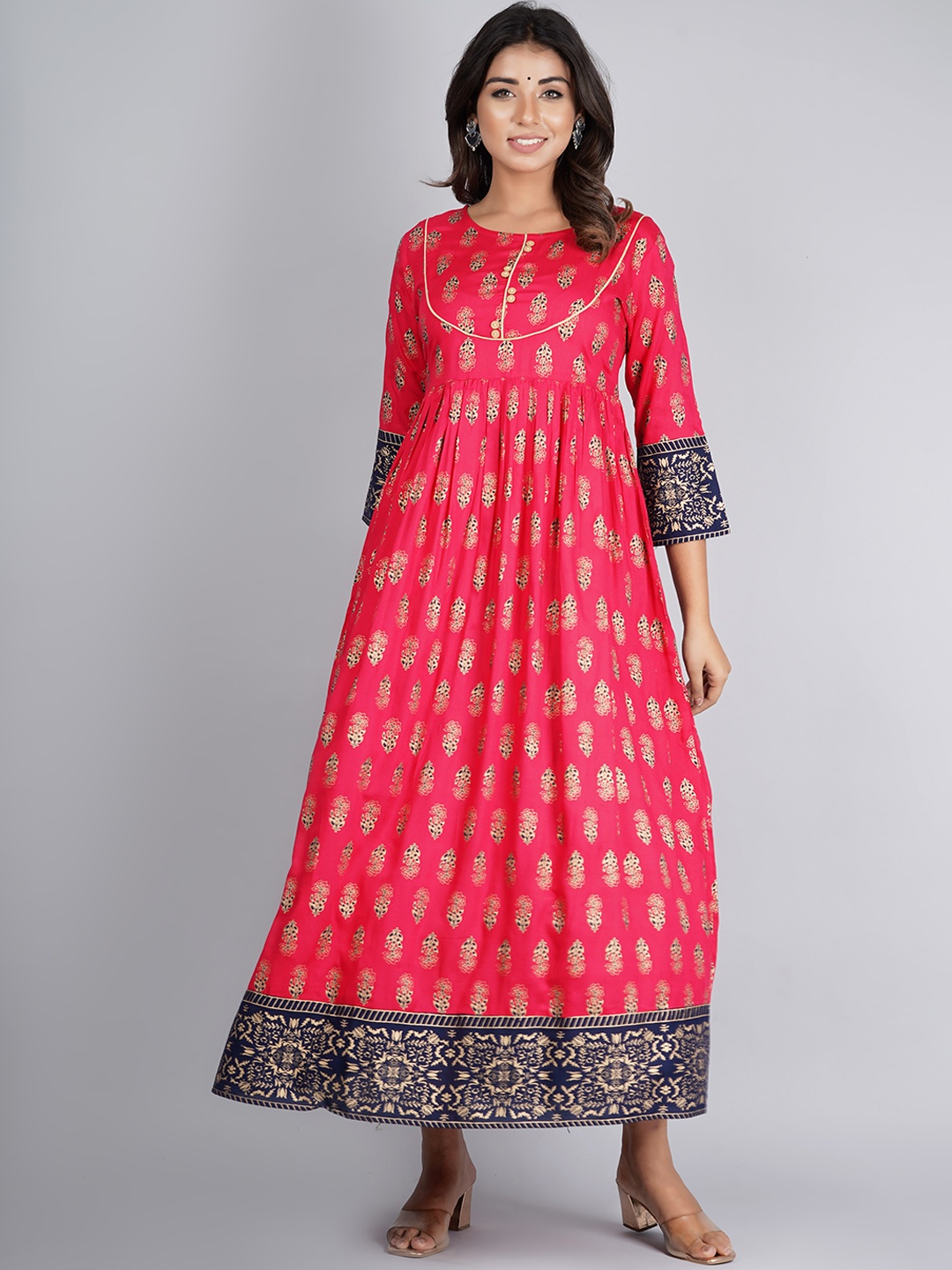 

KALINI Women Fuchsia & Navy Blue Floral Printed Anarkali Kurta