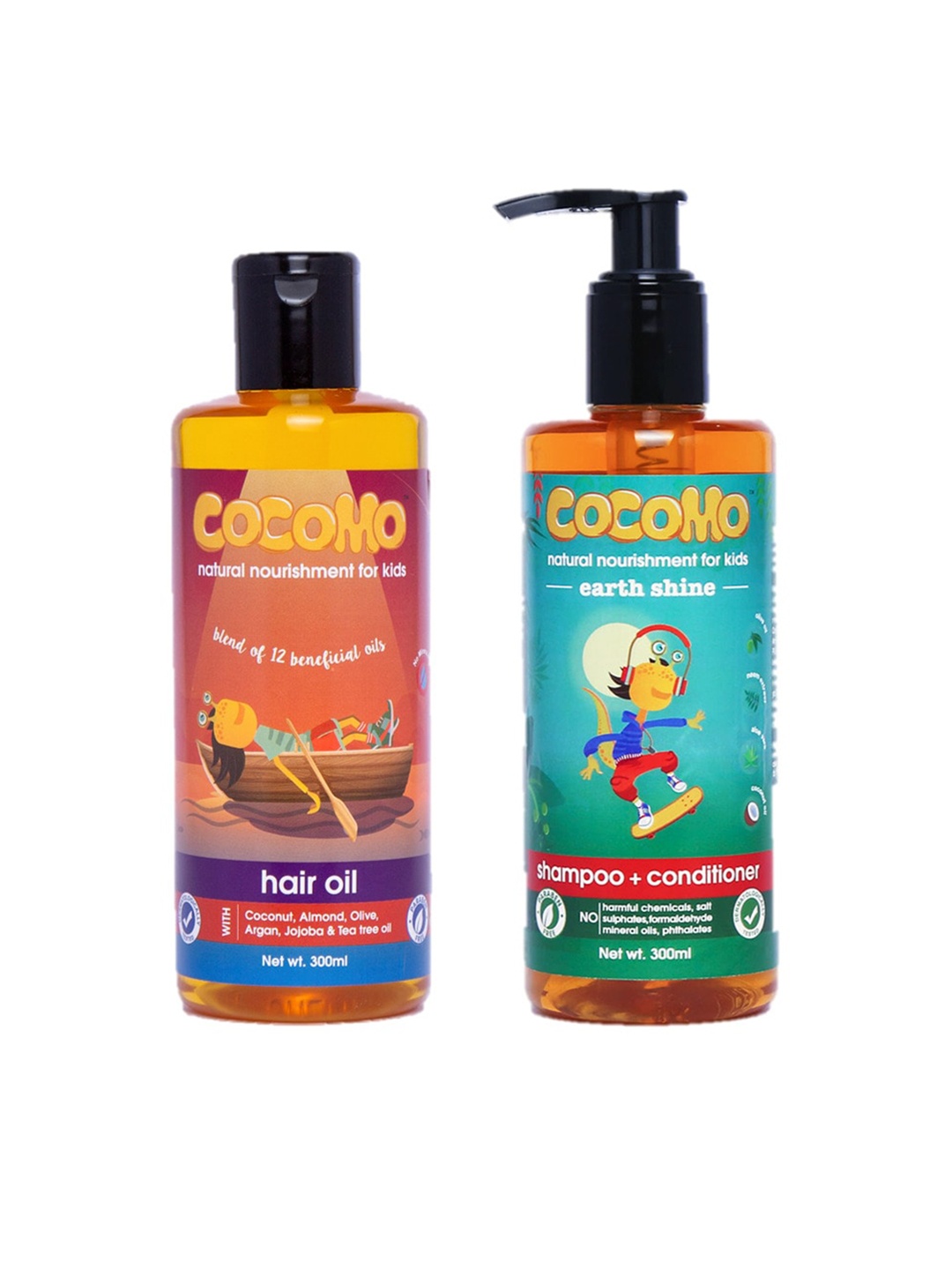 

COCOMO Kids Sustainable Set of Hair Oil & Earth Shine Shampoo-Conditioner 300 ml each, Pink
