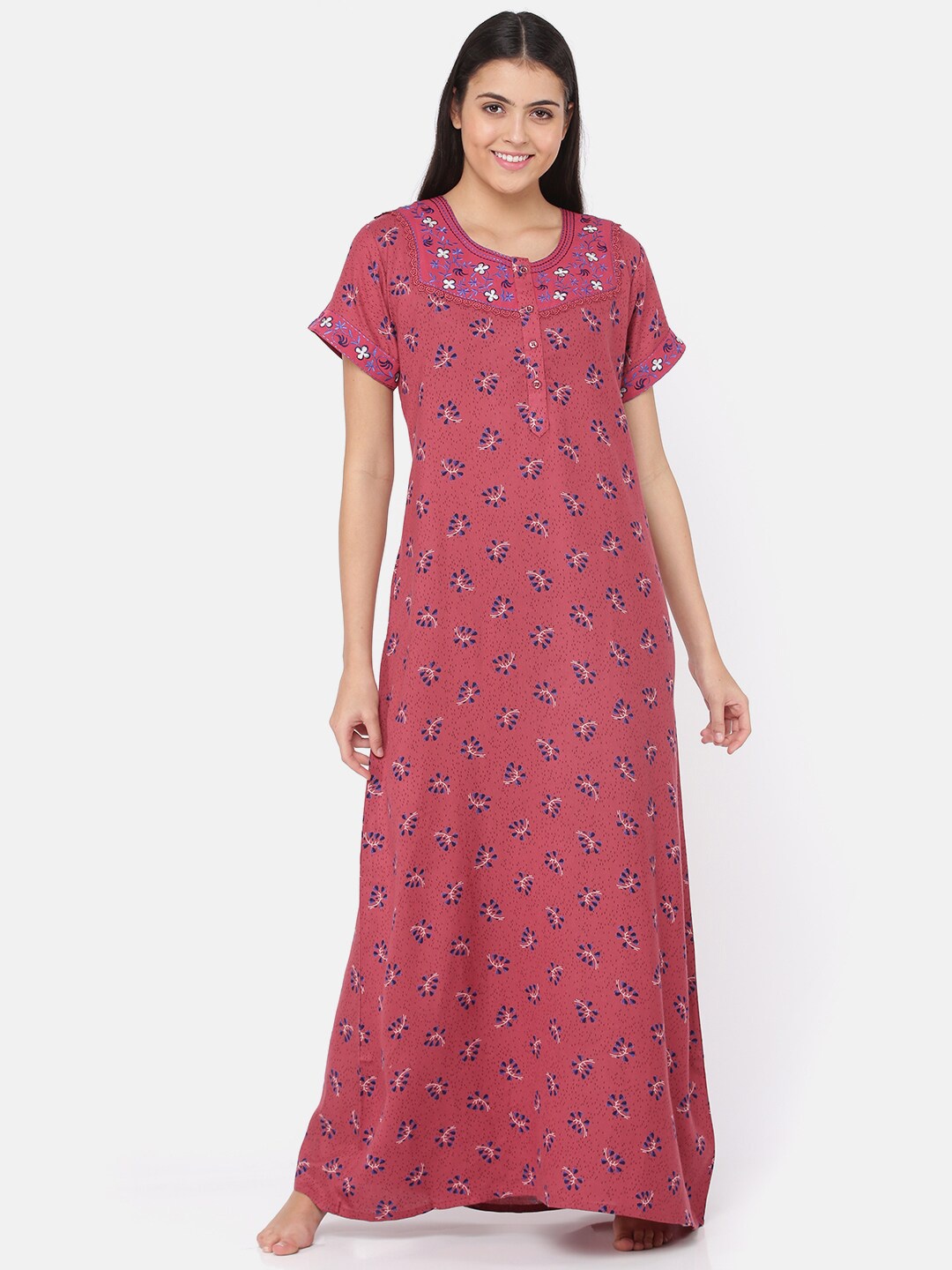 

9shines Label Pink Printed Maxi Nightdress