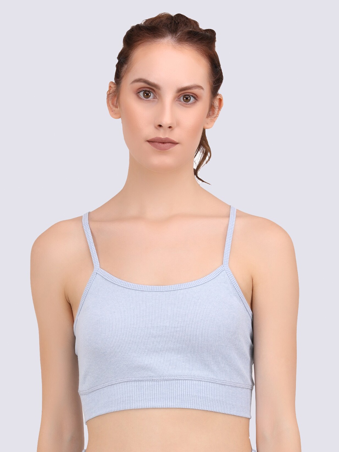 

EVERDION Blue Ribbed Pure Cotton Knitted Bralette Crop Top