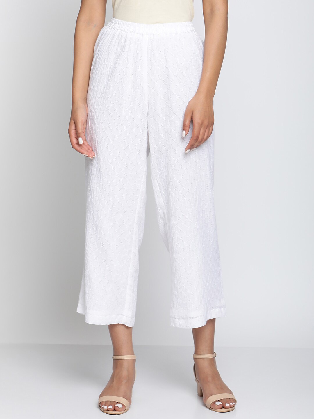 

trueBrowns Women White Cropped Ethnic Palazzos