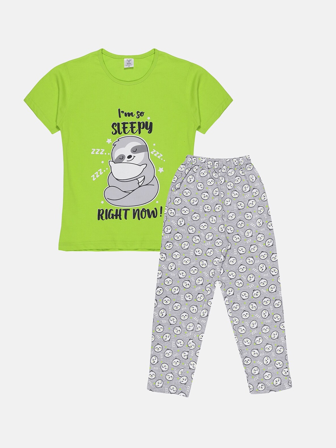 

Todd N Teen Girls Green & Grey Printed Night Suit