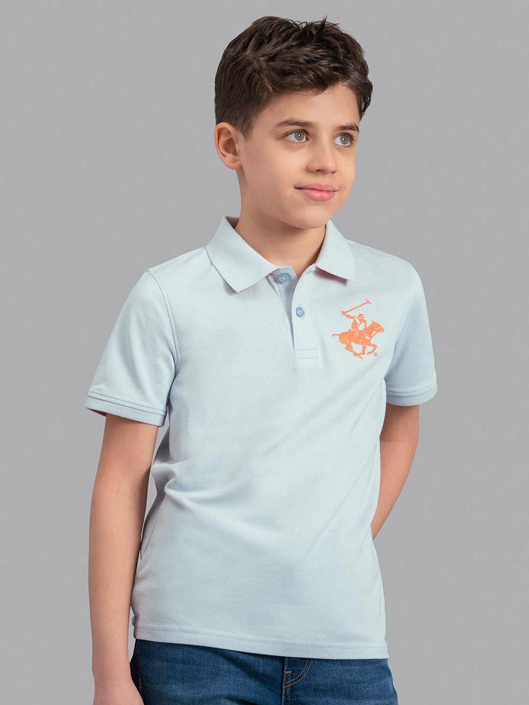 

Beverly Hills Polo Club Boys Blue Solid Polo Collar Cotton T-shirt