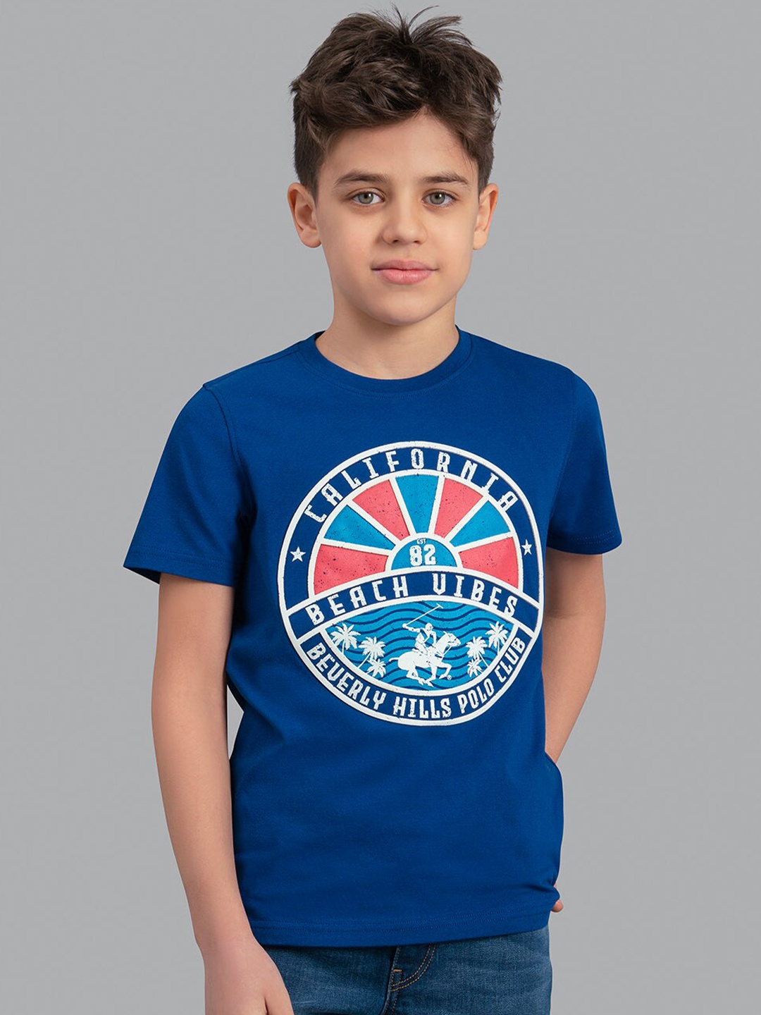 

Beverly Hills Polo Club Boys Blue Graphic Printed Cotton T-shirt