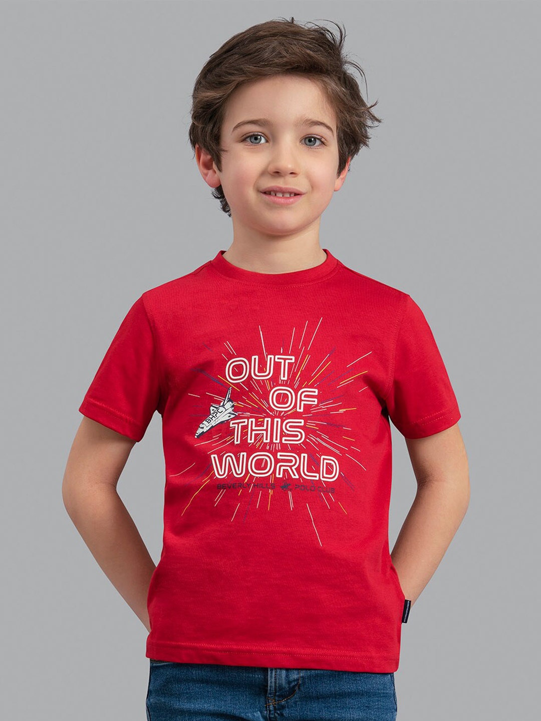 

Beverly Hills Polo Club Boys Red Typography Printed Cotton T-shirt