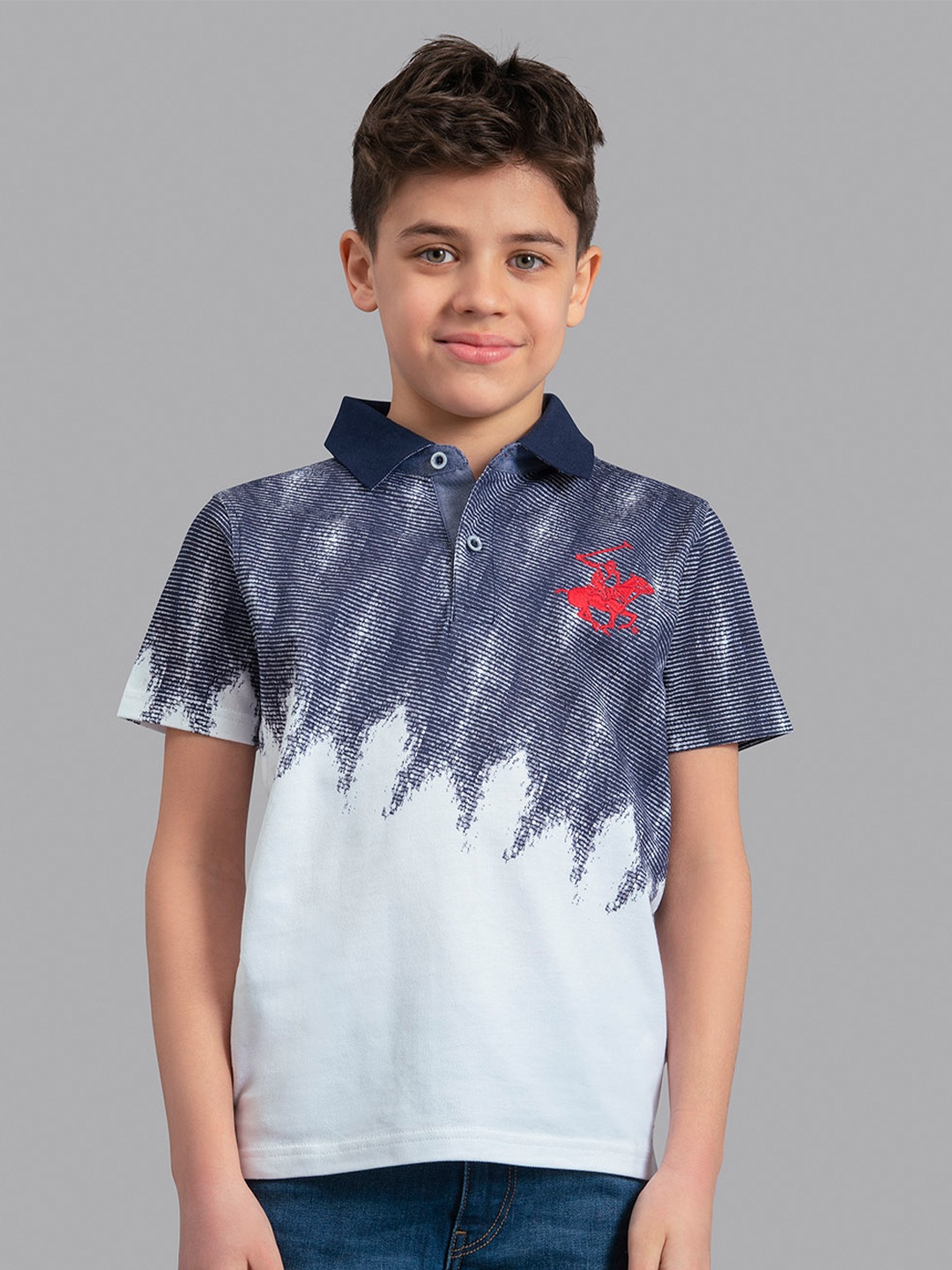

Beverly Hills Polo Club Boys White & Navy Blue Dyed Polo Collar T-shirt