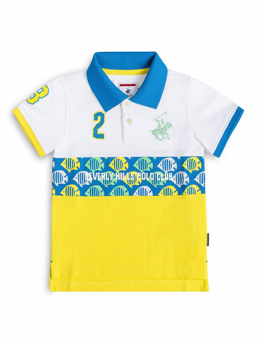 

Beverly Hills Polo Club Boys White & Yellow Printed Polo Collar T-shirt