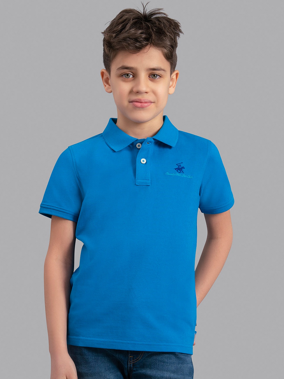 

Beverly Hills Polo Club Boys Blue Solid Polo Collar Cotton T-shirt