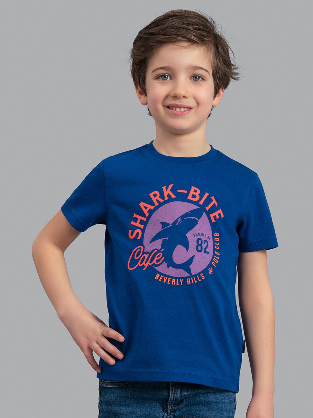 Beverly Hills Polo Club Boys Blue Printed Cotton T-shirt