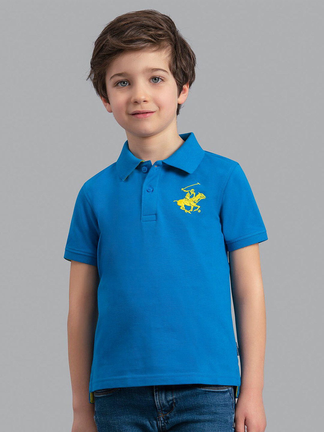 

Beverly Hills Polo Club Boys Blue Solid Polo Collar Cotton T-shirt