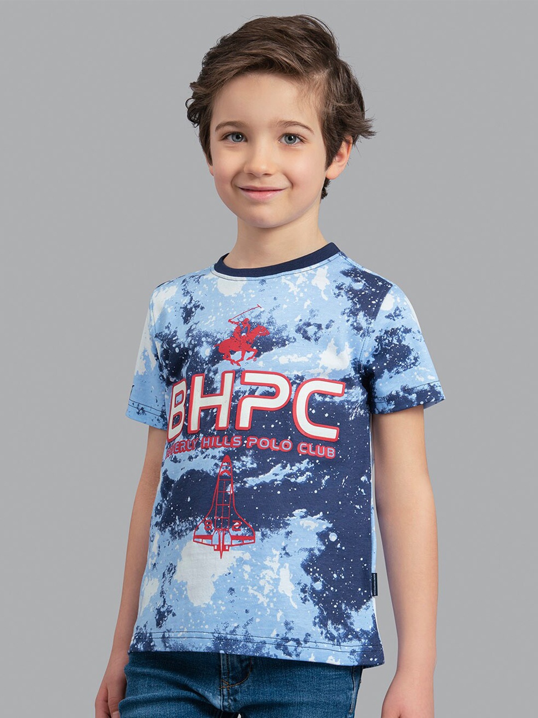 

Beverly Hills Polo Club Boys Navy Blue Printed Applique T-shirt