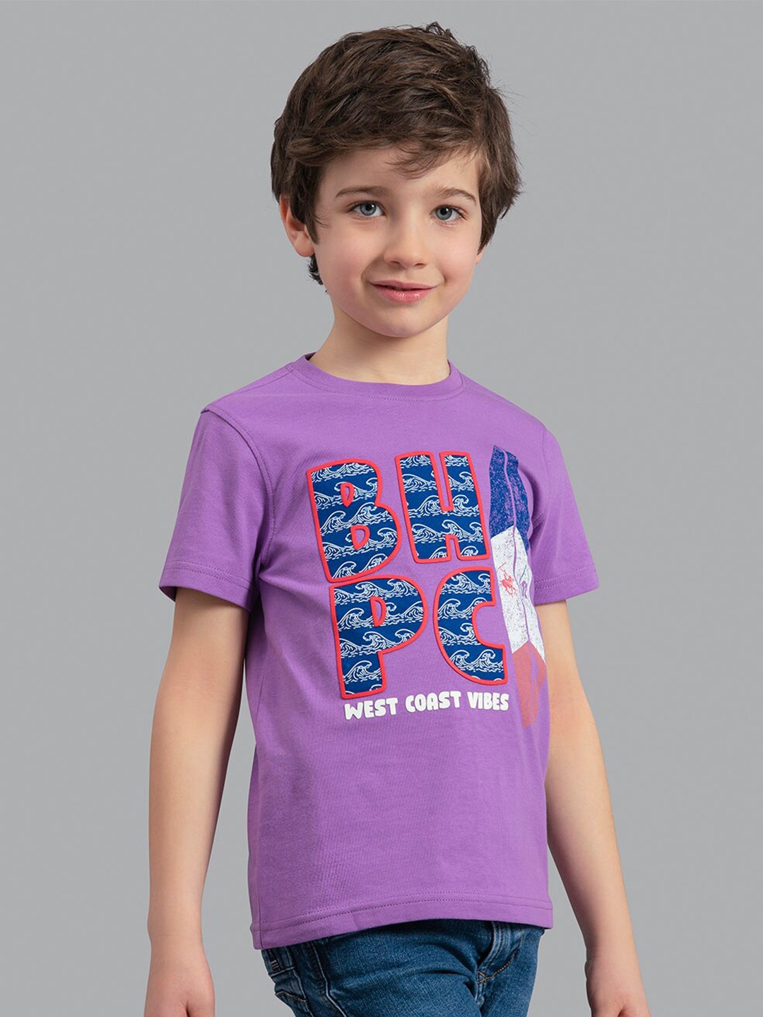 

Beverly Hills Polo Club Boys Purple Typography Printed Cotton T-shirt